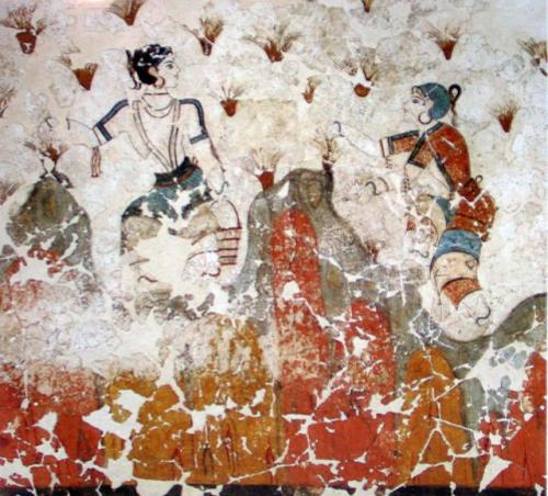 mythologyofthepoetandthemuse:Saffron gatherers from Akrotiri excavations, Santorini island, Bronze A