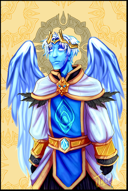 Kyrian Anduin in an AU where he was killed by the Divine Bell. He holds onto parts of his human form