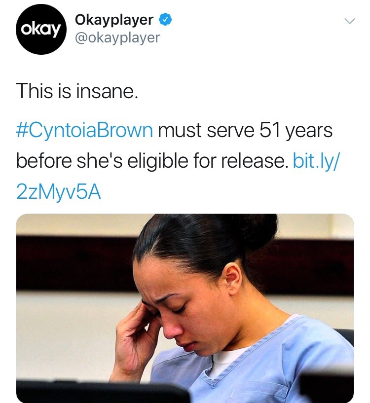 krxs100:  krxs100:                          !!!!!!!!! BREAKING NEWS !!!!!!!!!! The Tennessee Supreme Court ruled former sex slave Cyntoia Brown MUST serve 51 years in prison before she is eligible for parole.   According to them: “In today’s