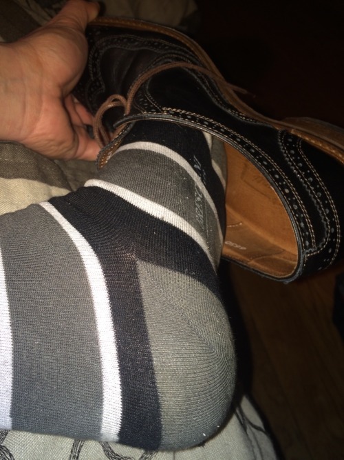 hot4soxdfw:  grsx72:  Today’s grey black and white striped Otc’s with my black Mercanti Fiorentini wingtips.  Awesome