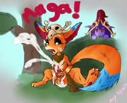 moorikios:  GNAR! Gnar found himself a nice private spot to enjoy his prehistoric prick, bathing the woodlands in his seed. However little did he know a curious little yordle happened to find herself in the area. (Becuase omigod! how couldn’t I draw