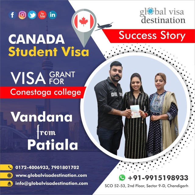 Congratulations to VANDANA from Patiala for Canada Student Visa...Visa Grant for Conestoga College.#Globalvisadestination wishes her the best of the journey and stay blessed.Team  Global Visa DestinationApply Now @ Global Visa Destination Call now: +91- 79018017020172-4006933Visit:https://globalvisadestination.com.#immigrationconsultant #immigrationcanada #immigrationreform #immigrationservices #immigrationconsultants #immigrationnews #immigrationtocanada #bestimmigrationconsultant #immigrationpolicy #chandigarh_diaries #chandigarhbloggers #chandigarhlife #chandigarhamritsarchandigarh #chandigarhevents #chandigarhgediroute #chandigarhinfluencer #gediroutechandigarh #chandigarhtimes #chandigarhlive #studyinuk 