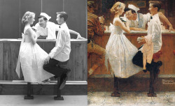 benrankel:  blueskyspeculation:  oftpffft:  slowlyeden:  Norman Rockwell reference photos alongside finished works  This is how using reference works Working smarter, not harder.  Always reblog  Reference, yo. #drawing 