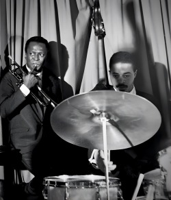 jazz-improvisation:Miles Davis and drummer Jimmy Cobb in New York City, 1958photo: Robert W. Kelley Time & Life Pictures
