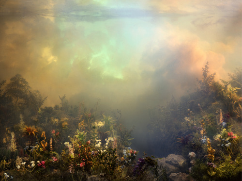 likeafieldmouse: Kim Keever “Miniature topographies inside 200-gallon fish tanks, based on traditional landscape paintings. Keever fills the tanks with water once he’s sculpted and placed the miniatures, and colored lights and pigments create dense,