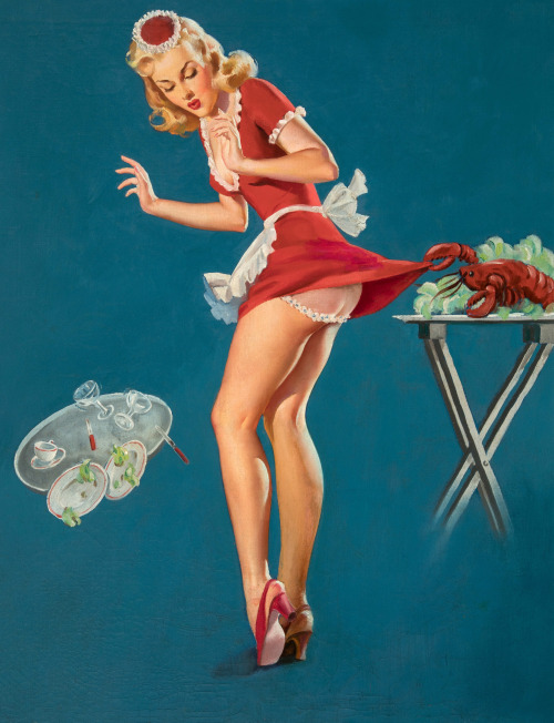 theamericanpin-up:Gil Elvgren - “Fresh Lobster” - 1944 Calendar Illustration from the Louis F. Dow Calendar Co. -
