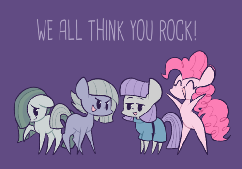 support-ponies:Pinkie, Maud, Limestone and Marble all think you rock! Help Support the Blog :)