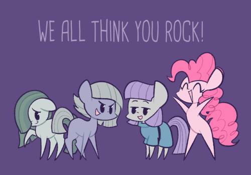 support-ponies:Pinkie, Maud, Limestone and Marble all think you rock! Help Support the Blog :) 