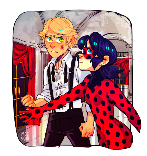 moeskine: Ladybug: “step back, i got this.” fancy dinner gets ruined by akuma and Adrien can’t abscond and transform since all eye’s on him then ladybug arrives to save the day or just an excuse to draw ladybug protecting Adrien while being badass. 