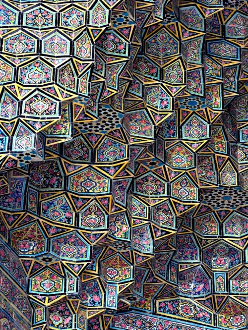 itsarthistory: Pink Mosque Tiles at Nasir al-Mulk Mosque, Shiraz, Iran, with Tessellated facets and 