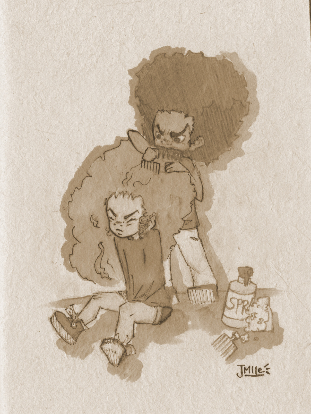 didntfitthenarrative:  pomeloyo:  *Huey takes good care of jazmine’s hair for her:)*🙆🏽