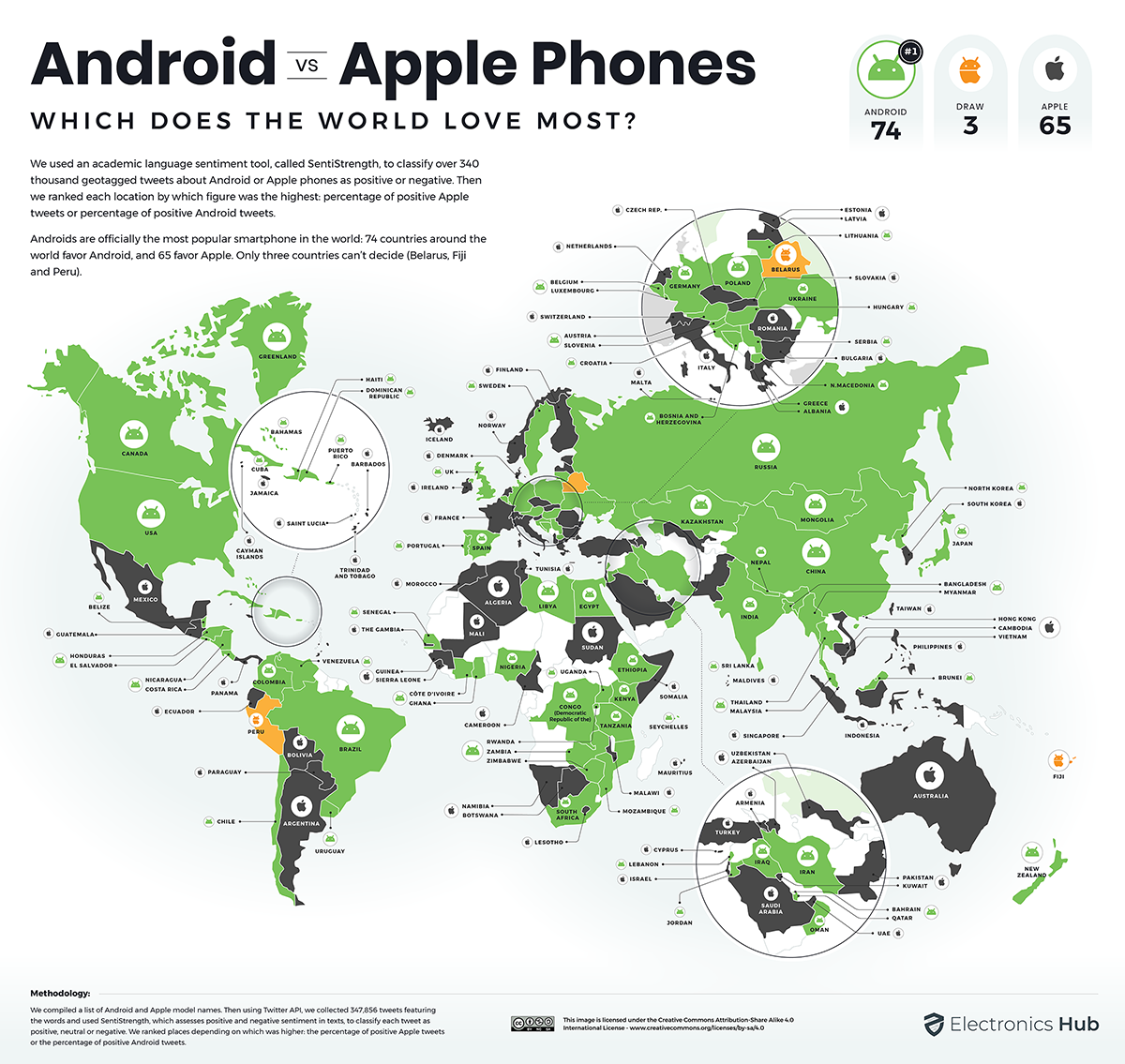 You can tell a lot about a person based on what phone they use.   Over the past 13 years, Apple and Android have competed for our love, constantly one-upping each other by releasing exciting new models and upgrades.
But which countries love Apple and...