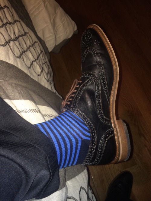 grsx72:  Today’s new Dapper Classics Navy and Royal striped OTCs with my black Mercanti Fiorentini wing tips!