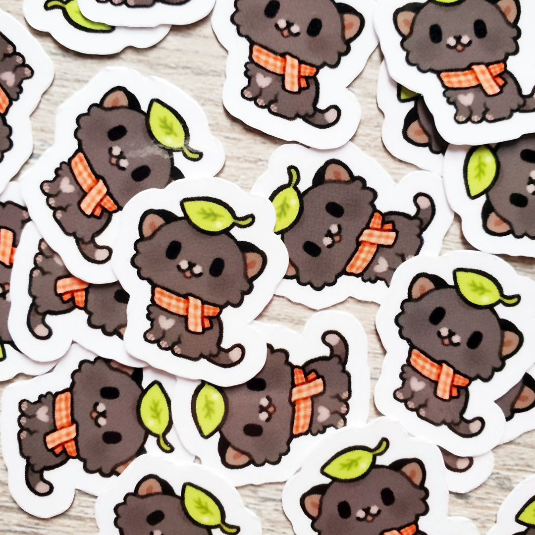 Cute Cats and Fall Leaves Kawaii Stickers