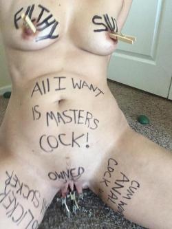 master-of-dirty-scorpio22:  Some random pics of the dirty fucktoy I own. Nothing pleases me more than her obedience, desire to be used, her pleasure in serving, that fucking delicious body, and of course those tight fuck holes. @submissive-scorpio22