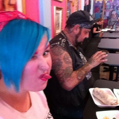 Gnar face w/ @sidroponix eating burritos @luchalibretacoshop last week. I blend in here well! #north