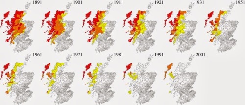 anarchyinblack: twin-salopian: land-of-maps: The demise of Scots Gaelic speaking areas, 1891-2001 [1