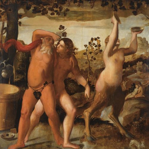 A Bacchanal: Scene with the Drunken Silenus and Bacchants Cavorting in a Vineyard by the circle of D