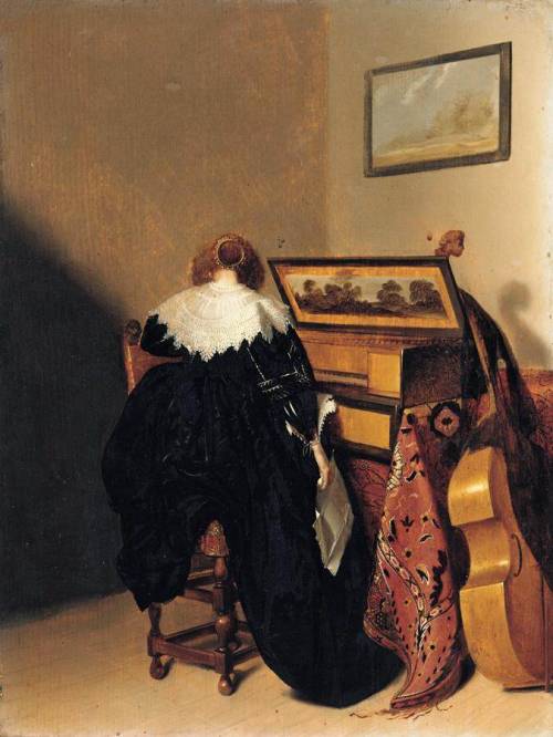 Lady seated at virginals by Pieter Codde from the first half of 17th century