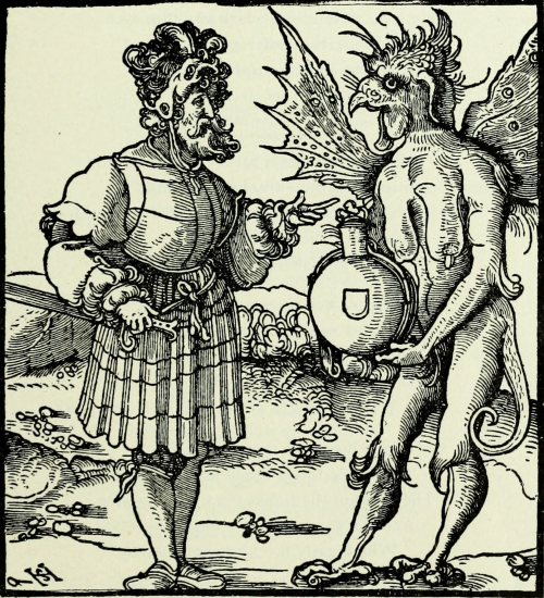 nemfrog: A knight meets the devil. Old German print. The history of the devil and the idea of e