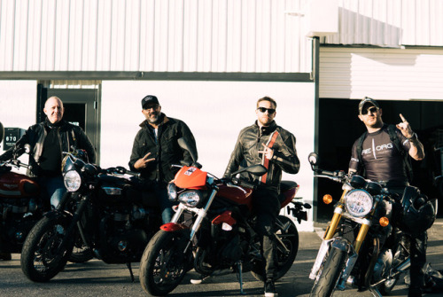 gray-firearms:  sturmgewehrr:  tomhardyvariations: FIYAH … From @brother_moto on Instagram ~ “Honored to have Mad Max himself stop in for some shop talk and espresso. Keep the rubber side down🤘”   Unf   I wanna ride with him