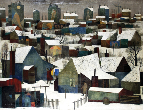 poboh: Vrsovice gardens by winter, 1959-1962, Vlastimil Beneš. Czech (1919 - 1981)