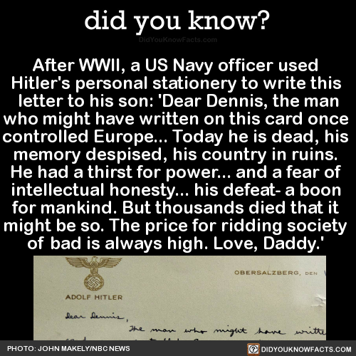 did-you-kno:After WWII, a US Navy officer used Hitler’s personal stationery to write this letter to 