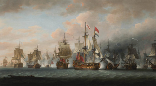 ltwilliammowett:Battle of Saints, Admiral Rodney’s flagship H.M.S. Formidable, 98-guns, breaking the