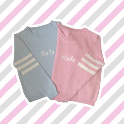 nymphetfashion:  Women’s ‘Baby’ Embroidery Sweater In Pink Or Blue (พ.29)