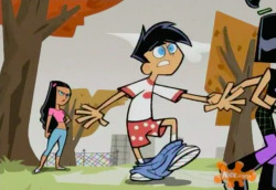 Danny Fenton stumbling with his pants around his ankles after