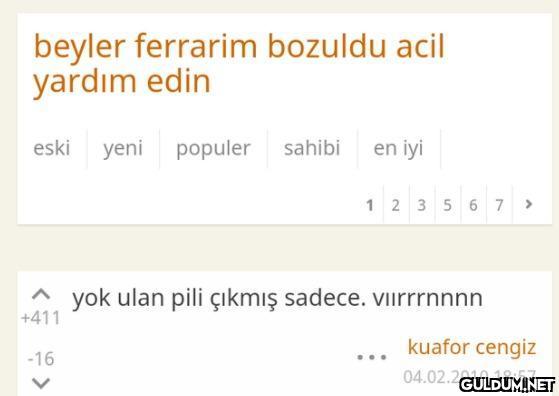 beyler ferrarim bozuldu...