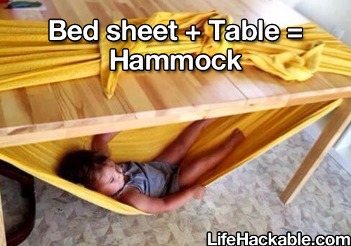 lifehackable:  More Life Hacks Here  For a baby :(. I want a real hammock, for adults.