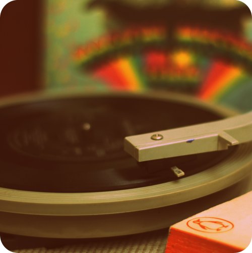 michaelmoonsbookshop:1960’s portable record player playing Beatles magical mystery tour with a vinta