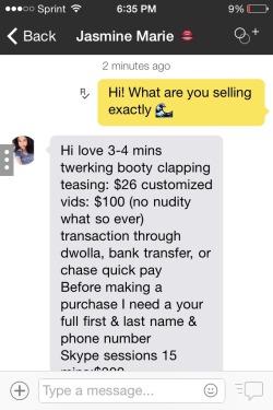 thisiselliz:  sixpathsofbased:  sennketsu:  sixpathsofbased tiddiemeat  Im crying so hard lmaoo this is ridiculous   is she really selling dirty clothes  tho    she expects half my rent for fifteen minutes on Skype? Who in the fuck is that pathetically