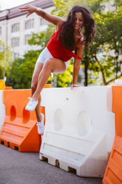 vanstyles:  Monica Alvarez jumping a barrier. 