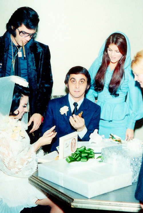 Elvis and Priscilla Presley at George Klein and Barbara Little’s wedding at the Hilton Hotel, 