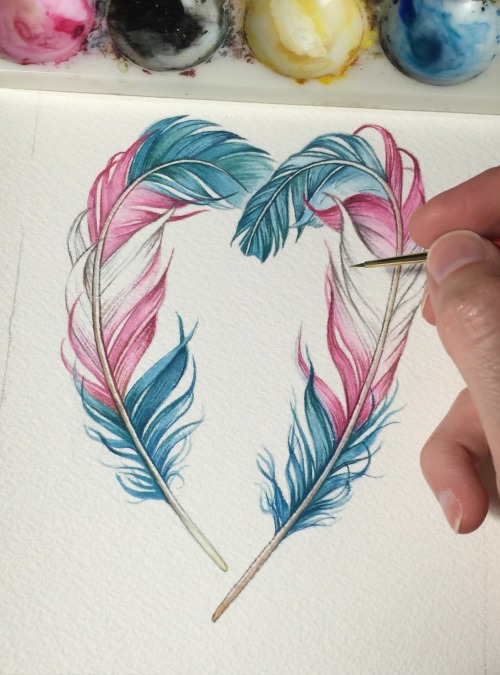 queerplatonicpositivity:sosuperawesome:Watercolor Pride FeathersJody Edwards on Etsy [ ID: A series 