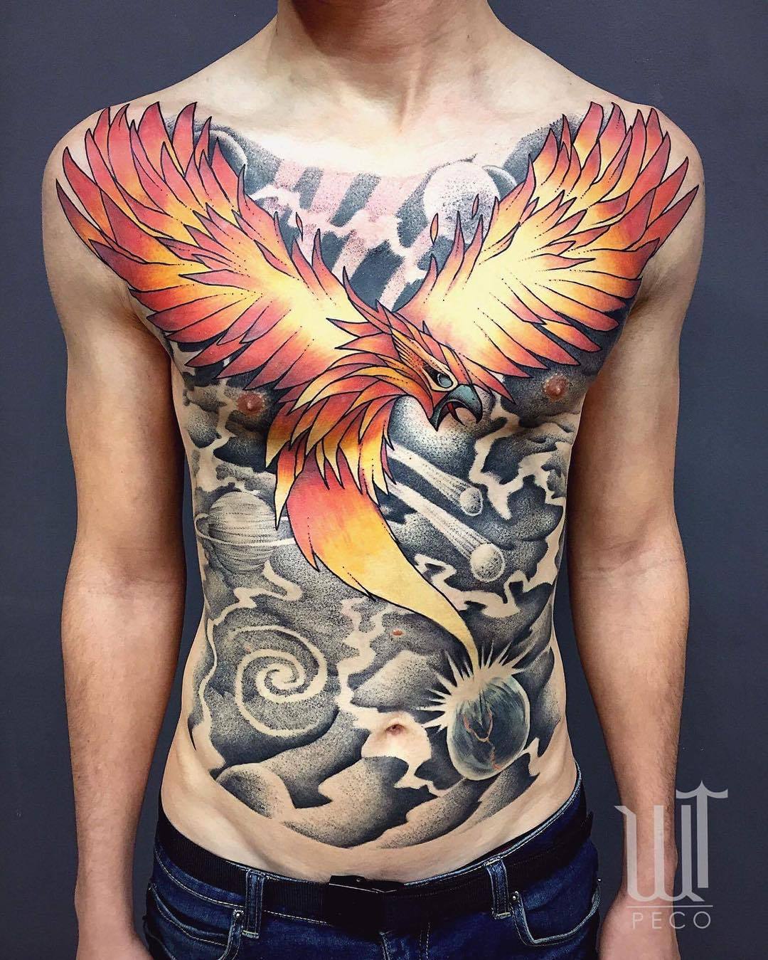 Tattoo tagged with: portrait, phoenix, chest | inked-app.com