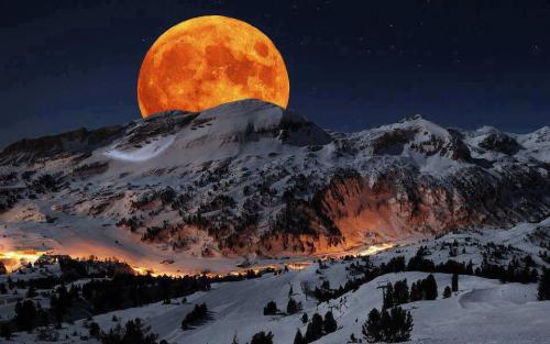 Moon Over Snowy Mountains