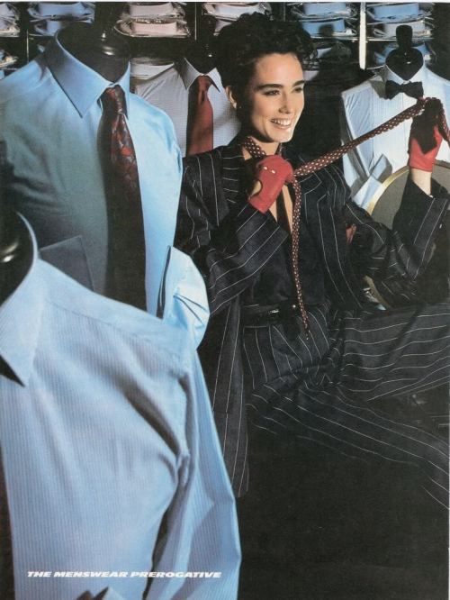 girls-will-be-boys:  The Menswear Prerogative Photo Oliviero Toscani Models Lise Brand & Julie Wolfe Hair Valentin Makeup François Nars US Vogue March 1984 