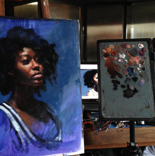 Georgia based artist Kristina Laurendi Havens works on a portrait in her studio.