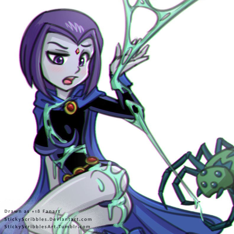 Raven Spider BondageRaven bet Beast Boy that her magic could get her out of  anything.
