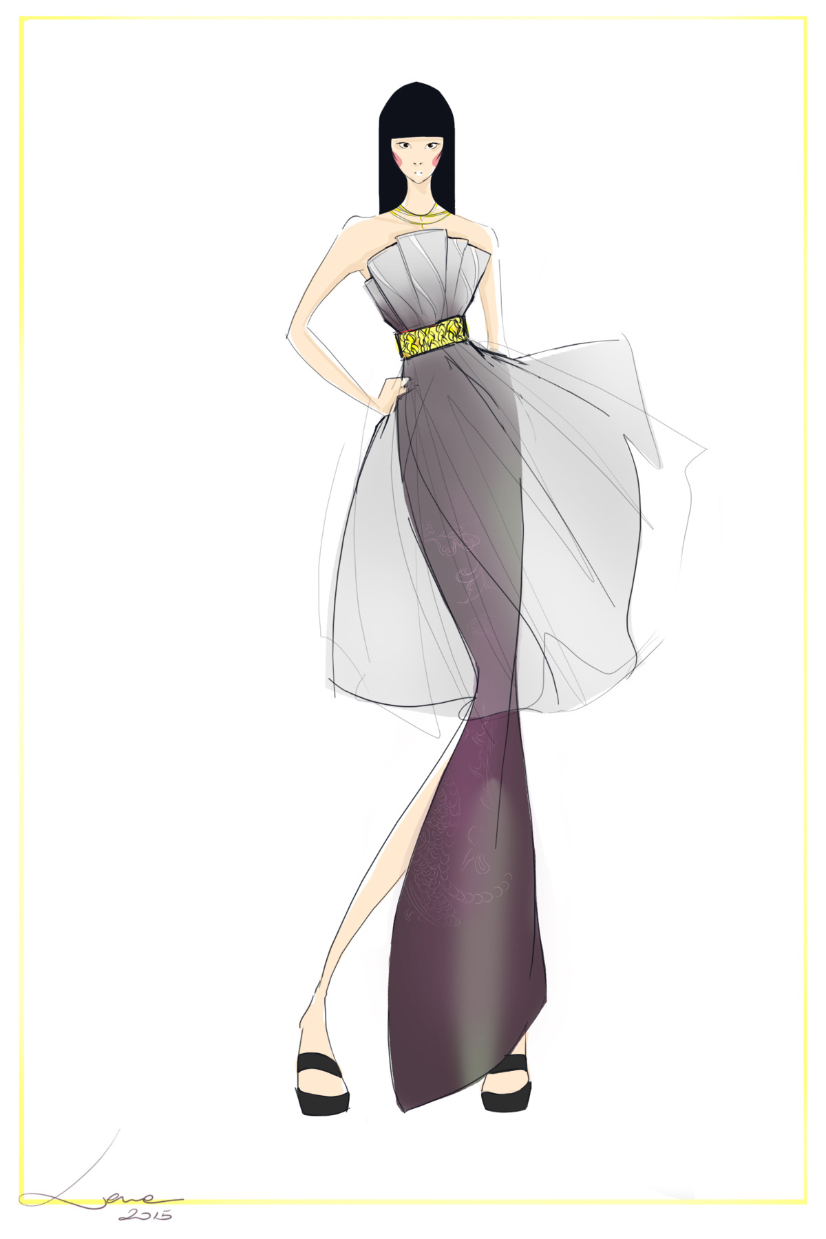 Sketch inspired by Chinese traditional outfil and haute couture dresses.