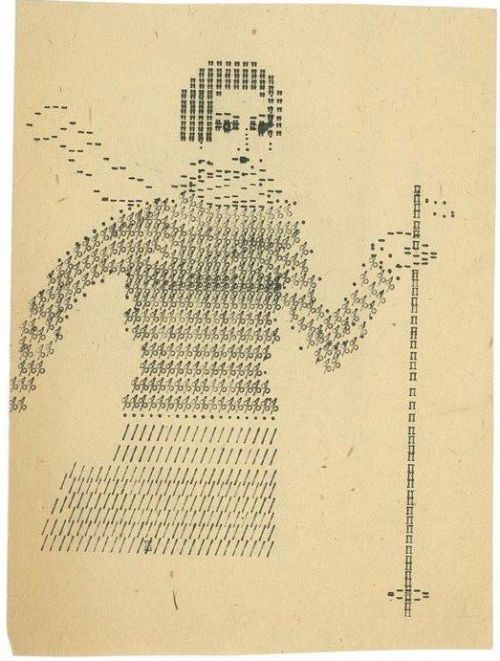 text-mode:Russian typewriter art from the 1930′s made by Elena Rebinder, who was married with the fa