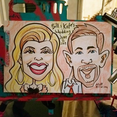 Caricature done today at Bill & Kate’s wedding.  Congratulations!  Thanks for having me there.     I do all sorts of events, any kind of party can use a caricature artist!    . . . . . . . #Caricature #caricatures #caricaturist #caricatureartist