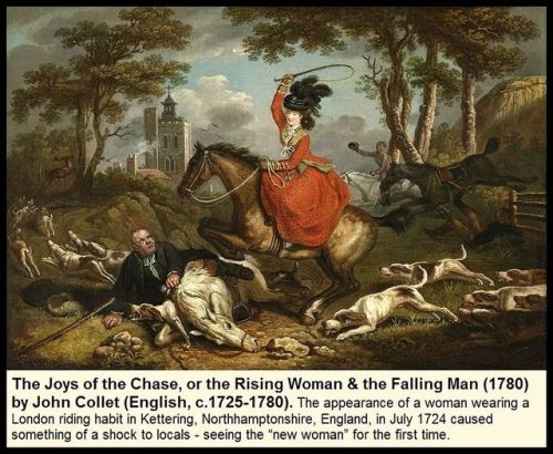 The Joys of the Chase, or the Rising Woman &amp; the Falling Man (1780) by John Collet (English, c.1