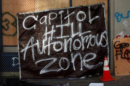 Graffiti seen in the Capitol Hill Autonomous Zone (CHAZ) in Seattle, Washington.The Zone, covering a