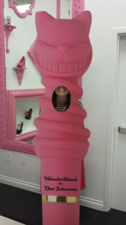 I&rsquo;m a giant Cheshire Cat vibrator! Like seeing my pink kitty? Haha.  Saw this at the sex s