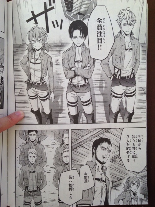 shanryart:                        Shingeki no Kyojin Spinoff - A Choice Without No Regret CH. 3 RAW spoiler the whole chapter is about the introductions of the trio to the recon corps, and also showing Levi’s different technique of holding the 3DMG