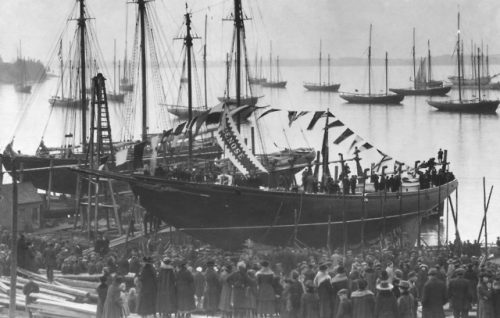 lazyjacks:97 years ago today:Bluenose launch, Lunenburg, March 26, 1921W.R. MacAskillNova Scotia Arc